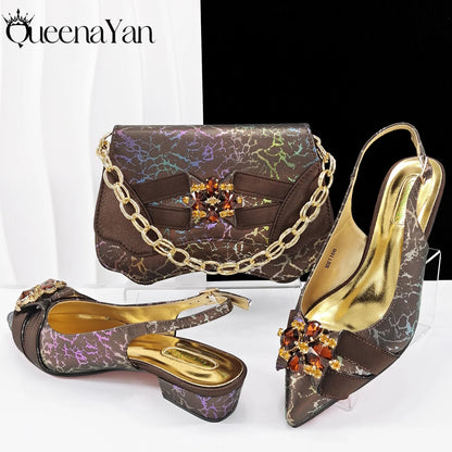 Newest Lemon Green Color Party Weddling Low Heels Pointed Toe Women Shoes and Bag Made of New Bright Materials Comfortable Heels
