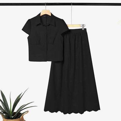 Women's Elegant Chic Skirt Sets ZANZEA Korean Fashion Short Sleeve Short Shirt & Embroidered Maxi Skirt 2 Pieces Sets Outfits