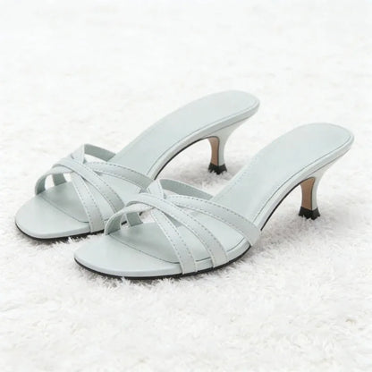 Elegant Kitten Heel Gold Women's Slippers Sexy Open-Toe Slide Sandals for Ladies Street Style Summer Comfortable Beach Sandals