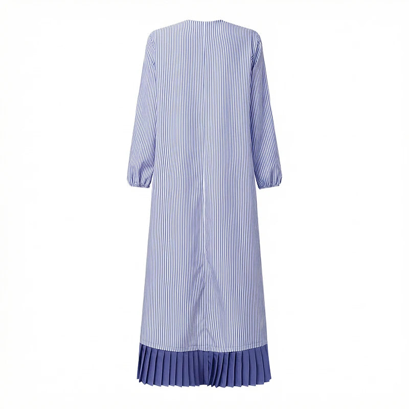2026 ZANZEA Casual O Neck Long Sleeve Striped Patchwork Dresses Women Muslim Dress Abaya Robe Femme Dubai Hijab Sundress Kaftan