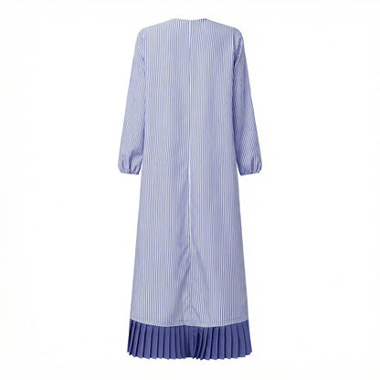 2026 ZANZEA Casual O Neck Long Sleeve Striped Patchwork Dresses Women Muslim Dress Abaya Robe Femme Dubai Hijab Sundress Kaftan
