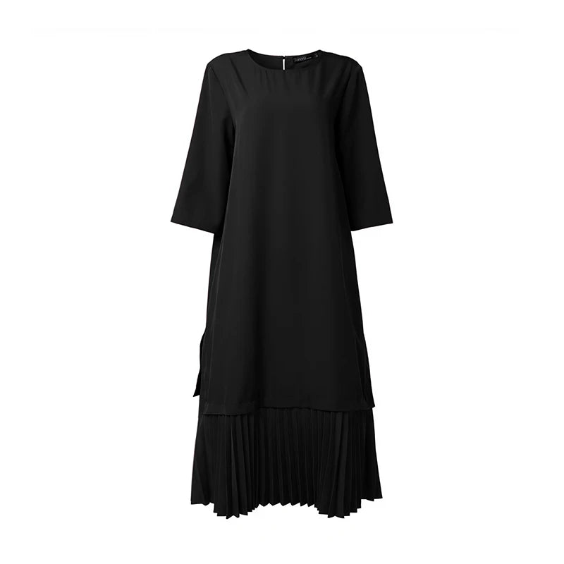 Women Patchwork Muslim Abaya Dress ZANZEA Summer Maxi Long Dress Ramadan Robe Fashion O Neck Long Sleeve Pleated Sundress Kaftan