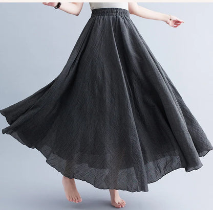 new 2020 Women Linen Cotton Long Skirts Elastic Waist Pleated Maxi Skirts Beach Boho Vintage Summer Skirts Faldas Saia