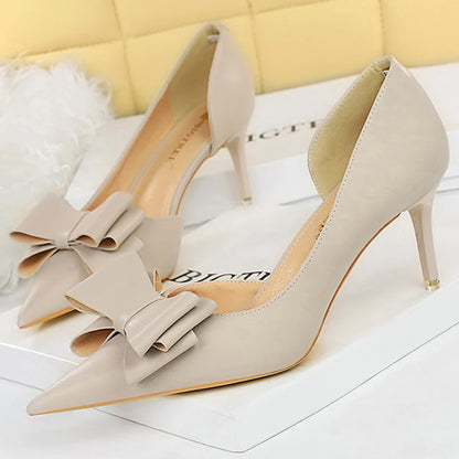 Plus Size 43 Women Classic Pumps High Heels Bowknot Women Pumps Stiletto 7.5 Cm 10 Cm Heels Women Basic Pump Party Shoes Ladies