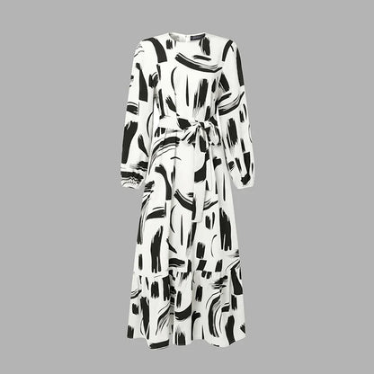ZANZEA Stylish Women Printed Muslim Dress Abaya Elegant O Neck Long Lantern Sleeve Maxi Sundress Dubai Robe Femme Casual Kaftan
