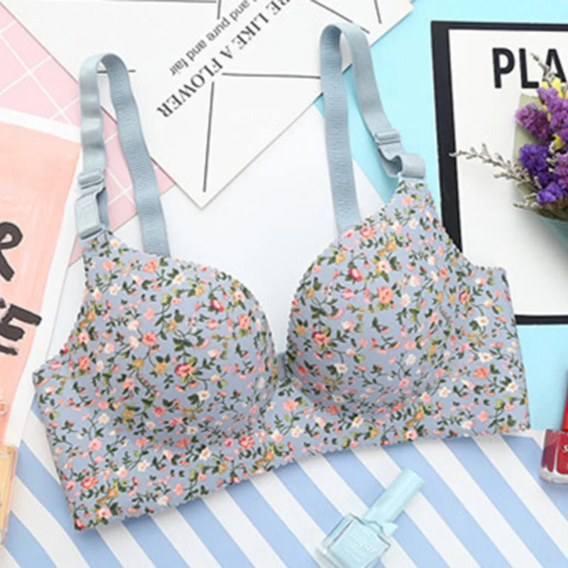 Women Lingerie Seamless Adjustable Bra Sexy Comfortable Nylon Flower Print One-Piece Underwear  Breathable