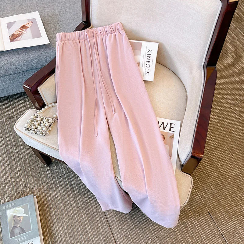 150Kg Summer Cool Pants Plus Size Women's Hip 165 High Waisted Straight Tube Thin Wide Leg Pants 5XL 6XL 7XL 8XL 9XL 3-Colors
