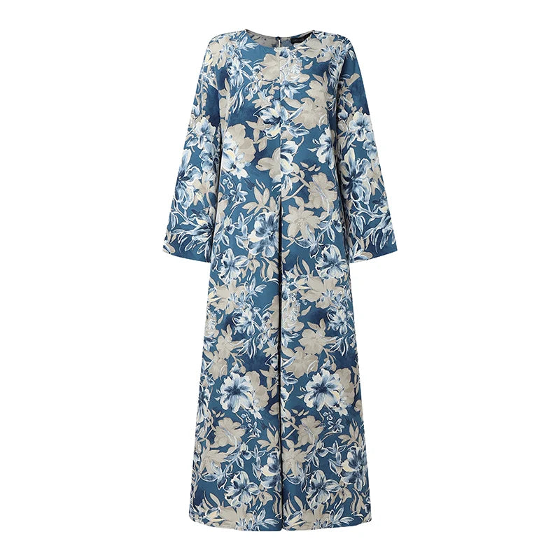 ZANZEA Modest Muslim Abaya Hijab Dress 2026 Fashion Women Long Sleeve Floral Printed Sundress Dubai Robe Femme Vestidos Ramadan