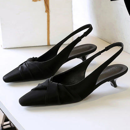 BIGTREE Shoes 3 cm Low Heeled Women's Shoes Bowknot Pleated Women Pumps Hollow Out Hook Strap Ladies' Low Heeled Sandals Summer