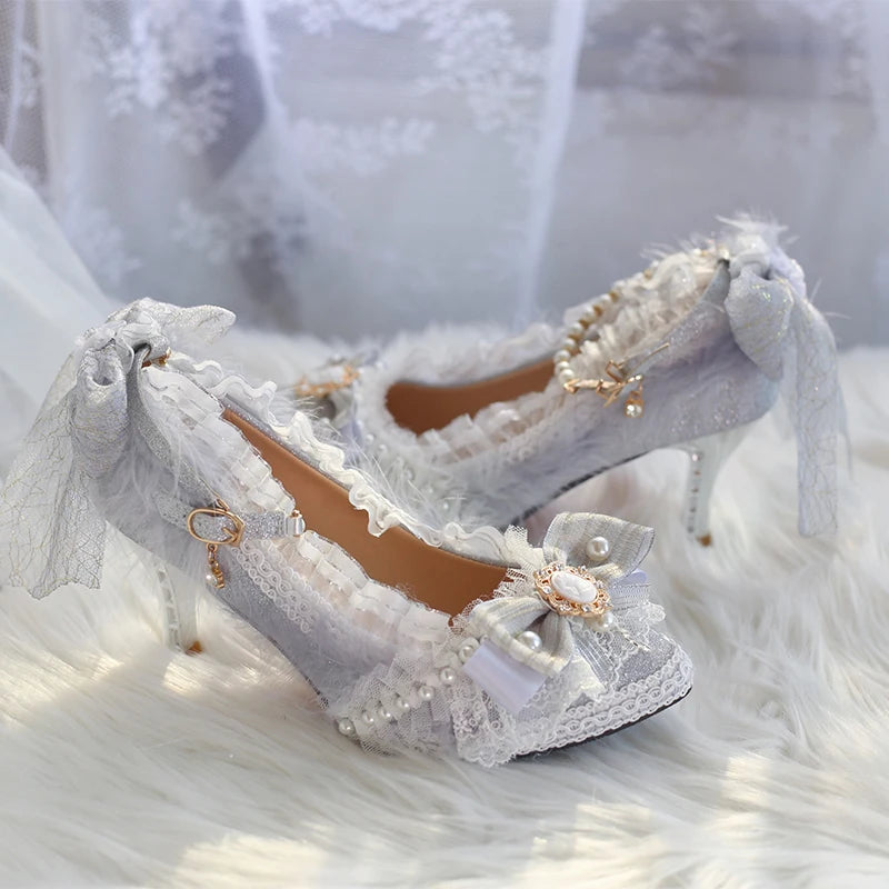 Lolita Original Handmade Lo Shoes Thick Heels Round Head High Heels Japanese Sweet Princess Girl Loli Tea Party Single Shoes