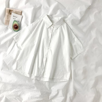 White Shirts Women Fashion Black Tie Japan Style Preppy Students JK Girls Blouse Simple Solid Loose Summer Button Up Tops New