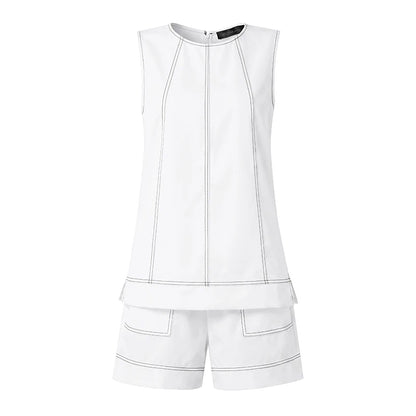 ZANZEA 2PCS Holiday Outfits Fashion Summer 2 Pieces Sets Women O Neck Sleeveless Tanks Shorts Sets Contrast Stitching Tracksuit