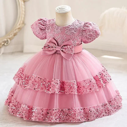 Fashion Bow Girls Party Dresses Cotton Short Sleeve Children Clothing Bridesmaid Dresses Summer Kids Dresses for Girls 1-6 Years