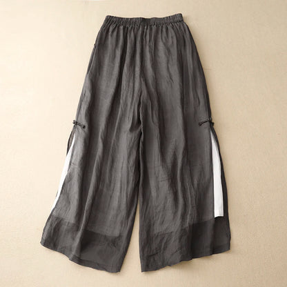 Gray Cotton Linen Casual Elastic High Waist With Lining Women's Pants Korean Fashion Wide Leg Ankle-Length Pants For Women 2024