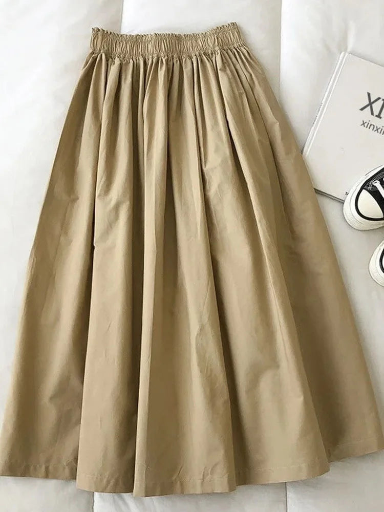 Women's White High Waist Long Skirt A-Line Knee-Length Casual Elegant with Pockets Pleated Fashion for Autumn