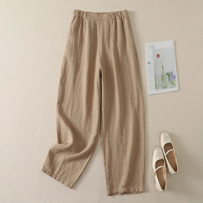 Cotton Linen High Waist Casual Pants Women's Summer New Korean Style Fashionable Elegant Design Sense Loose Straight Leg Pants