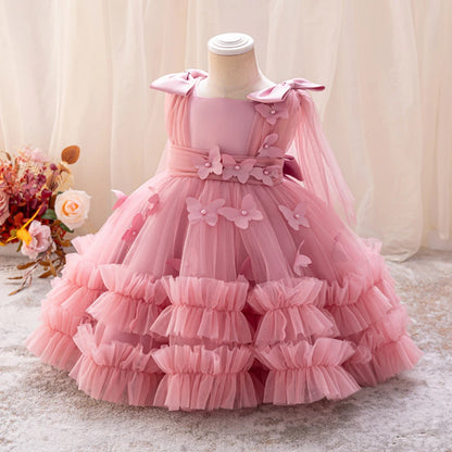 HETISO Baby Girls Princess Dress Butterfly Petal Tutu Party Prom Gown Kids Birthday Bridesmaid Wear 1-6 Years