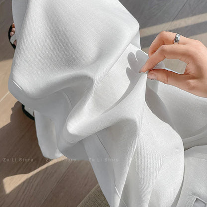 Summer 2026 New Style Women's Linen Wide Leg Suit Pants Thin Ice Silk Sun Protection High Waist Casual Straight Floor