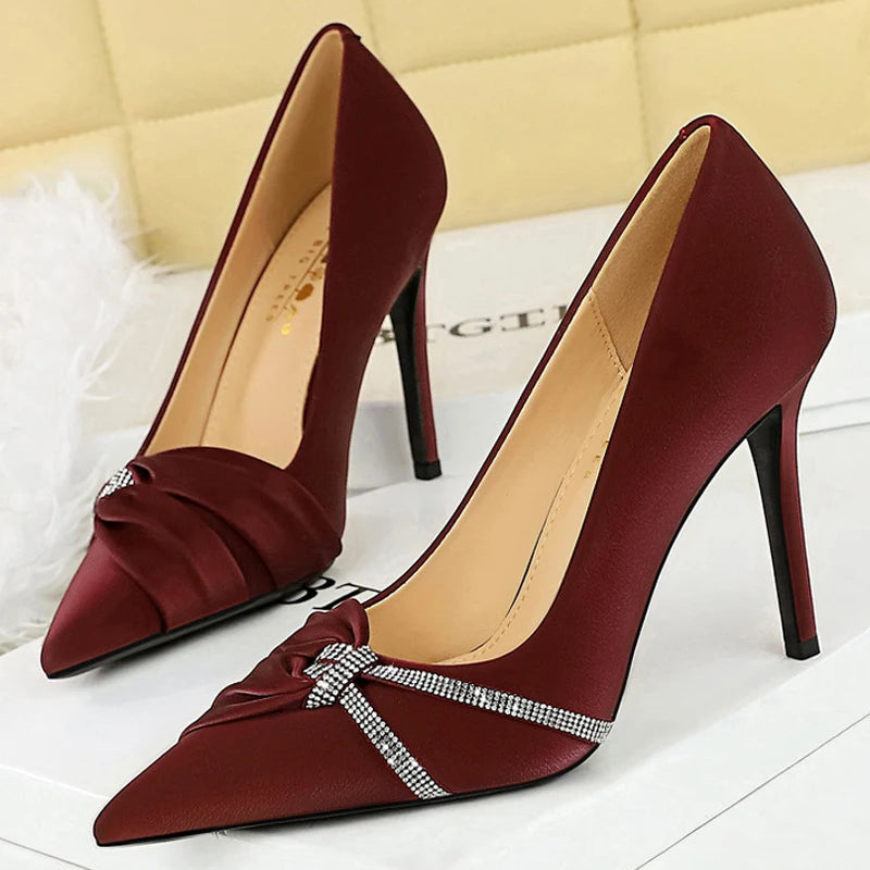 BIGTREE Shoes New Rhinestone Design Women Pumps Stilettos Heels 7 cm 10 cm Fashion High Heels Sexy Party Shoes Large Size 43