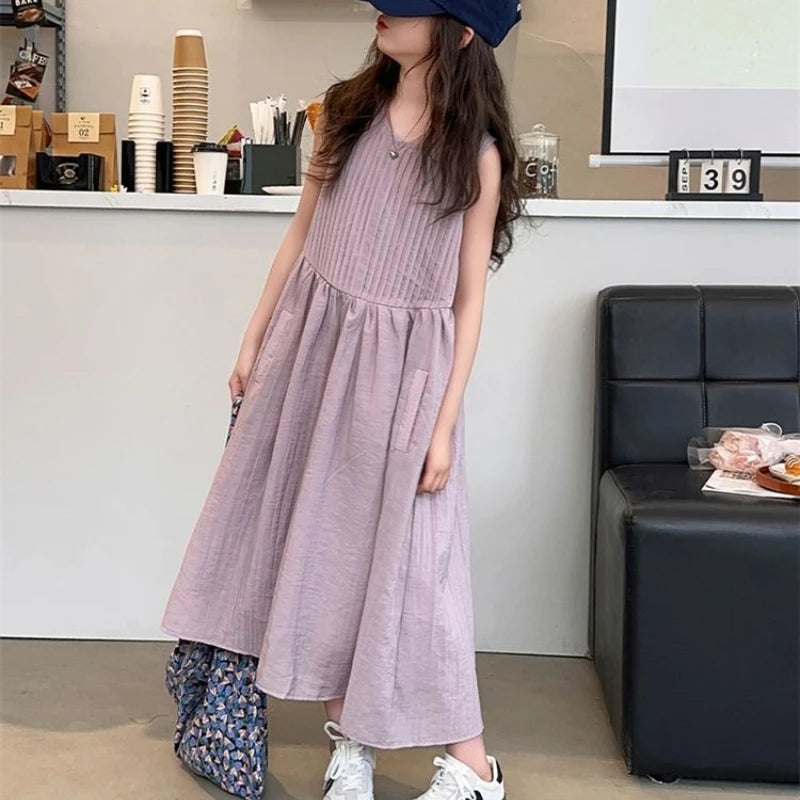 Sweet Casual Maxi Dress Girls Kids Romper Puffy Princess Girl Summer Suit Holiday Dresses 4 Year Old Clothes From 8 14 Years 5 6