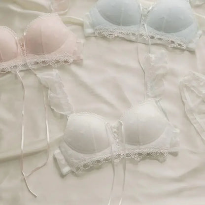 European Style Japanese Lingerie Set, Sweet Heart Pattern Bralette Small Breasts, Comfortable Wireless Anti-Sagging Bra & Brief