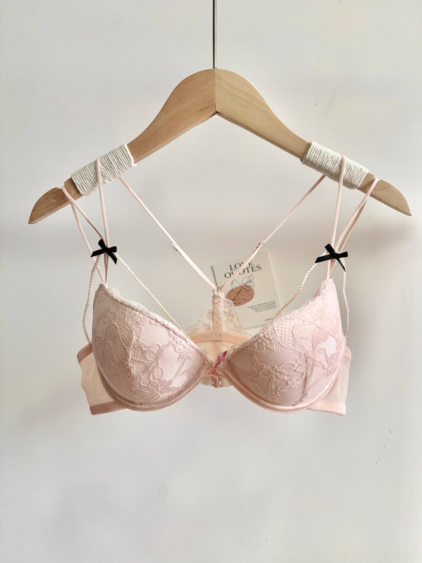 Minimal Romantic Coquette Lace Front Clasp Bra Set Wirefree Ultra Thin Straps Beauty Back Small Bust Create Curvy Lookr MOYISU