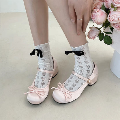New Thick Heel Shoe Elegant Bow Lolita Shoes College Girls High Heels Pumps Fashion Women Sandals Dancing Shoes Mary Janes Shoes