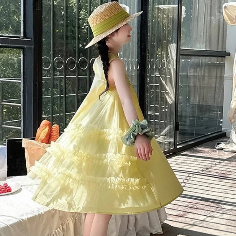 Country-style Vest Fashion Dress Princess Girl Kids Dresses for Girls Holiday 2025 Puffy White Children's Girl's Clothes Elegant