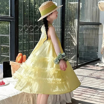 Country-style Vest Fashion Dress Princess Girl Kids Dresses for Girls Holiday 2025 Puffy White Children's Girl's Clothes Elegant