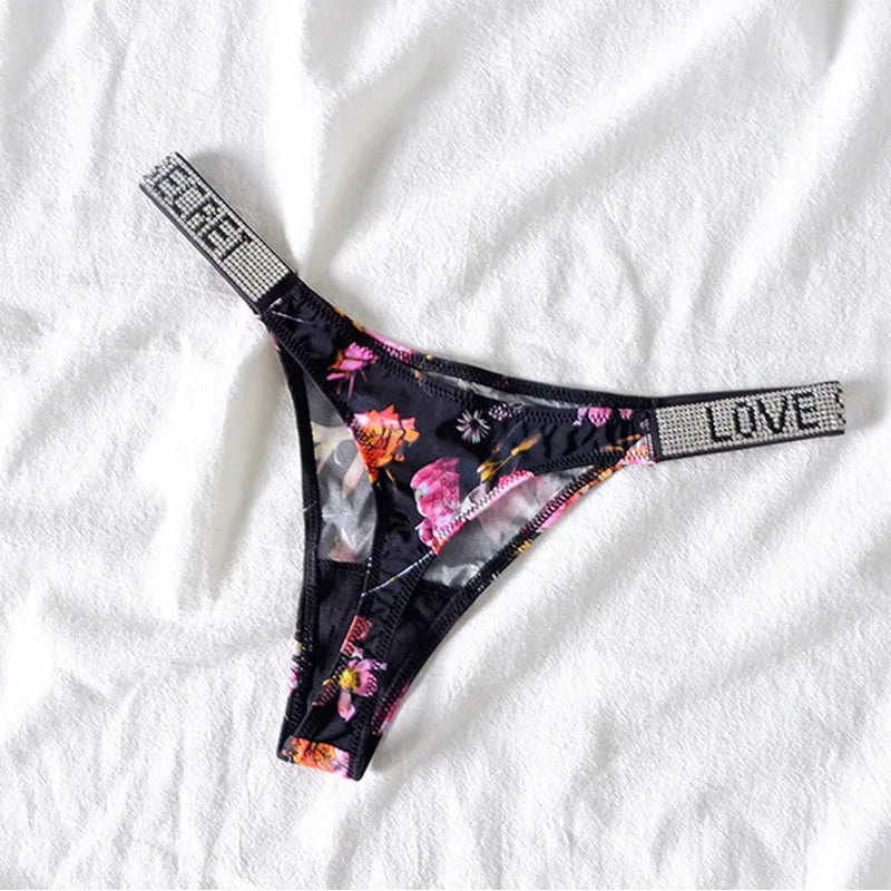Comfort Ice Silk Seamless Panties Women G String Sexy Rhinestone Leopard Underwear Cotton Low Waist Fitness Lingerie T Thongs