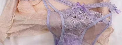 MOYISU Kawaii Heart Bra Set, Purple Lace Lingerie Sexy Pure Design, Push Up Bralette Sml Boobs Fashion Outerwear Statement Piece