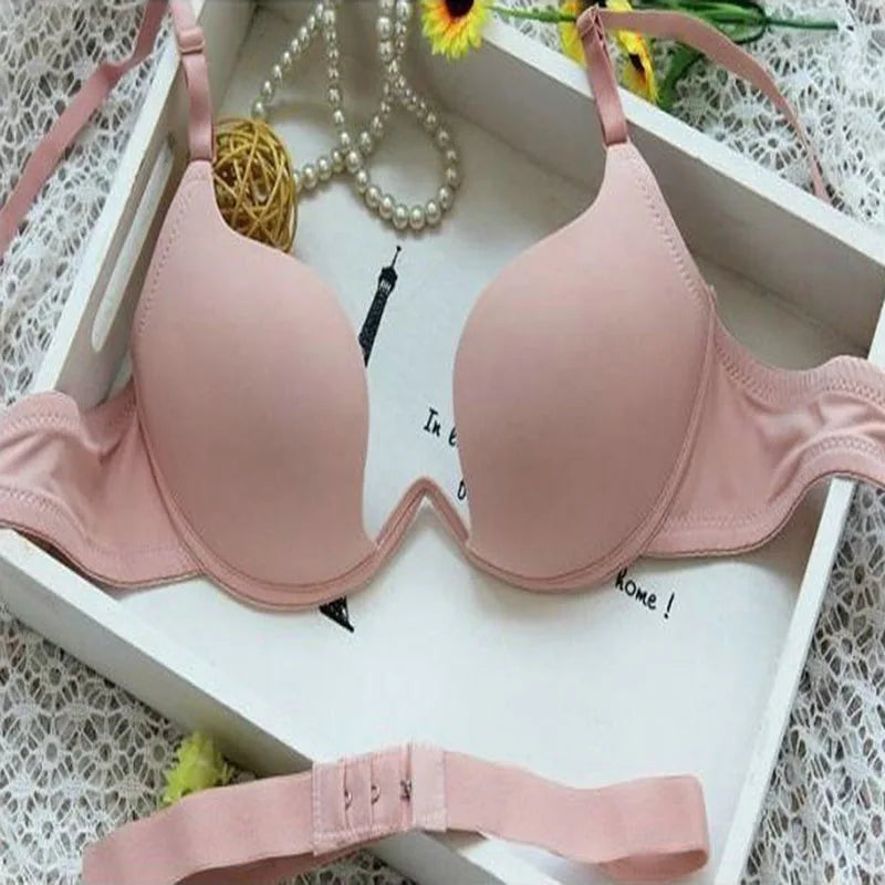 Japanese Deep V Push Up Sexy Bra Underwire Underwear Women Soutien Gorge Thin Half Cup Solid Color Lingerie Beautiful Back