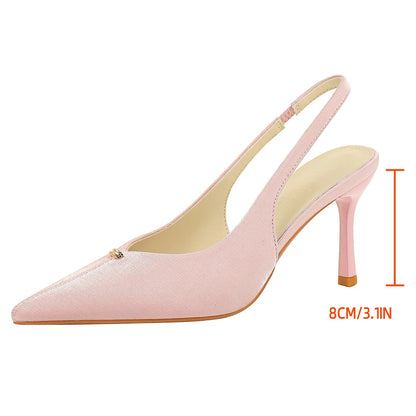 BIGTREE Shoes Sweet Metal Decoration Women Pumps Pointed High Heels Silks Satins Heeled Sandals Women Summer Shoes Stiletto 8 cm