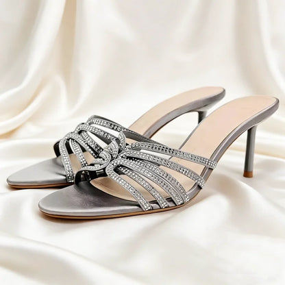 Luxury Rhinestone Detail Women Slippers Sexy Peep-Toe Heeled Sandals for Ladies Elegant Summer Women's Shoes Sandalias De Mujer