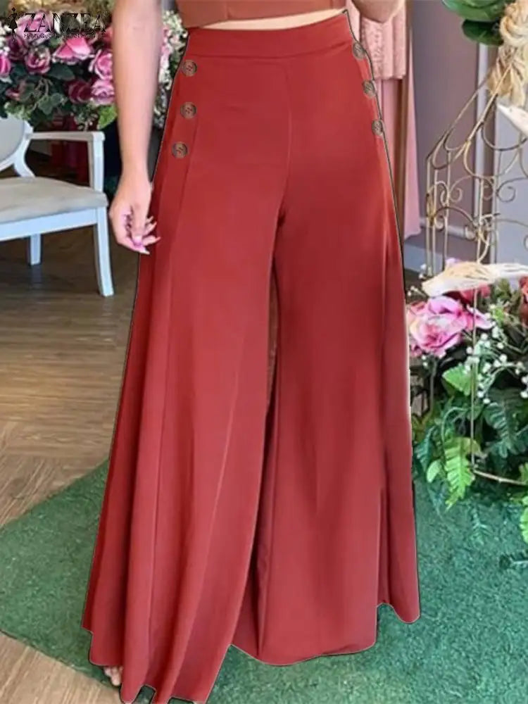 ZANZEA Women Wide Leg Pant Capris Solid Trouser 2024 Summer Casual Suit Pants Elegant OL Oversized High Waist Pantalon Palazzo