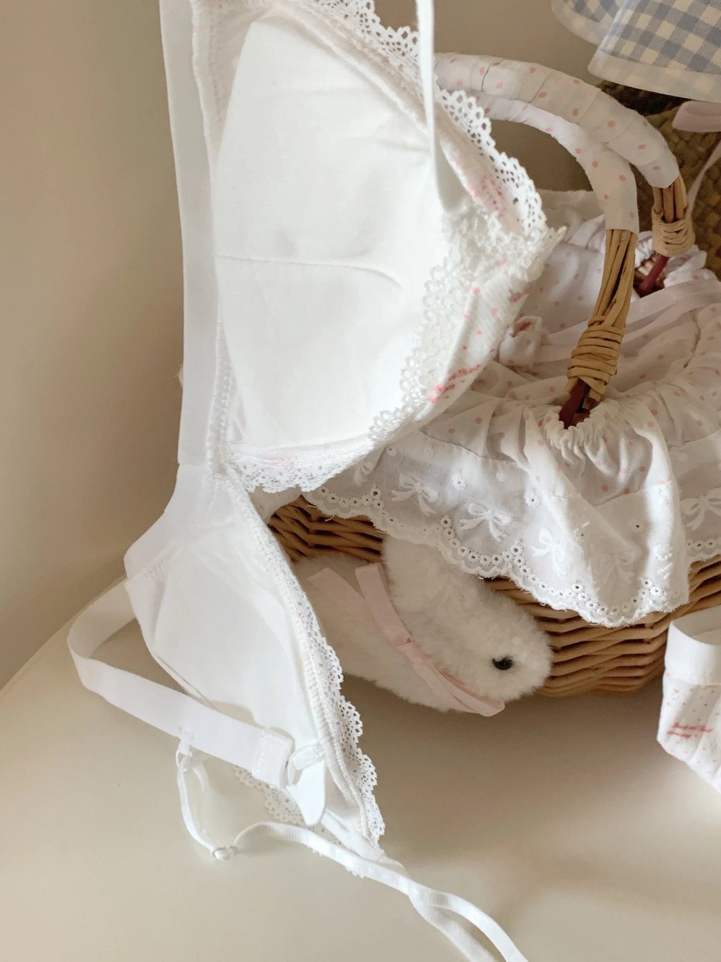 Secret of the Happy Little Bear Lingerie Sweet Feminine 100% Cotton Breathable Underwear Comfortable Small-Cup Bra Set Wire-Free