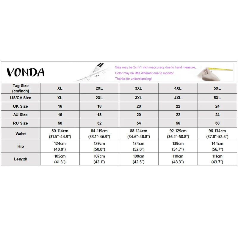 VONDA Streetwear Women Wide Leg Pants Asymmetrical Elastic Waist Trousers Casual Summer Holiday Solid Plus Size Pants Oversize