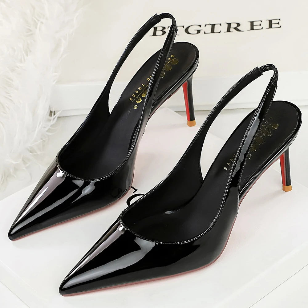 Large Size 43 Women Pumps Pointed High Heels Patent Leather Women Heels 8 cm Stiletto Sexy Party Shoes Summer Heeled Sandals