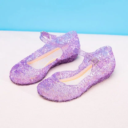 Girls Low Heel Princess Shoes Children New Summer Sandals Girls PVC Jelly Shoes Cinderella Crystal Shoes Kids Slope Heel Sandals