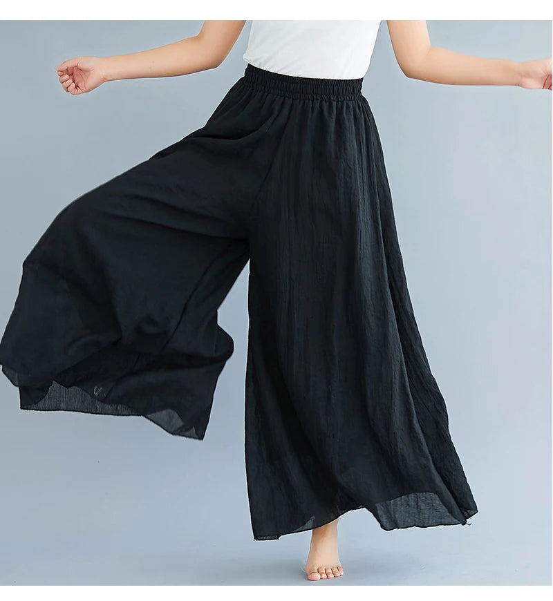 Cotton Linen Wide Leg Pants for Women Summer Casual Loose Pants High Waist Big Swing Skirt Capris Women Clothing PT-565