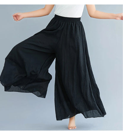 Cotton Linen Wide Leg Pants for Women Summer Casual Loose Pants High Waist Big Swing Skirt Capris Women Clothing PT-565