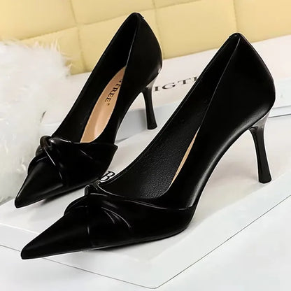 BIGTREE Shoes Fashion Kitten Heels Women Pumps Pointed Bow-knot Stiletto High Heels Women Shoes Sexy Party Shoes Plus Size 34-43