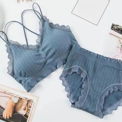 Sexy Seamless Tops Set High Waist Panties Women Wireless Underwear Suit Soft Padded Bras Set Backless Bralette Lingerie