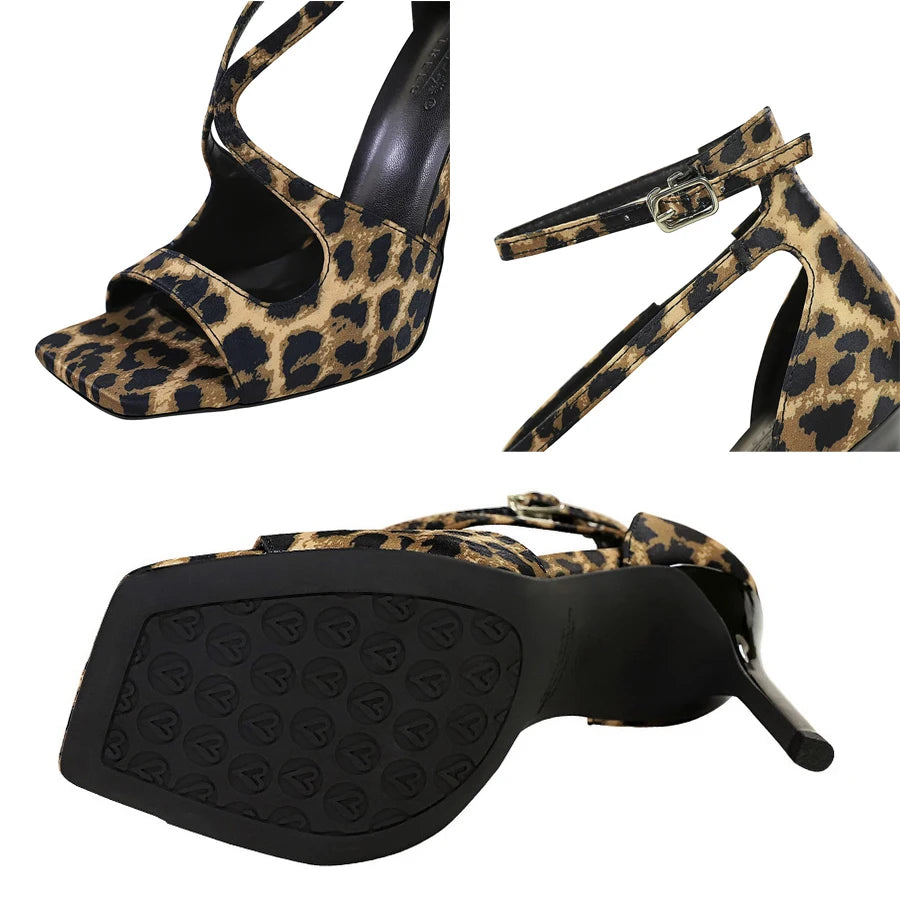 Sexy High Heels Women 10.5 CM Stiletto Suede Women Pumps Square Head Peep Toe High Heeled Sandals Buckle Hollow Out Lady Heels