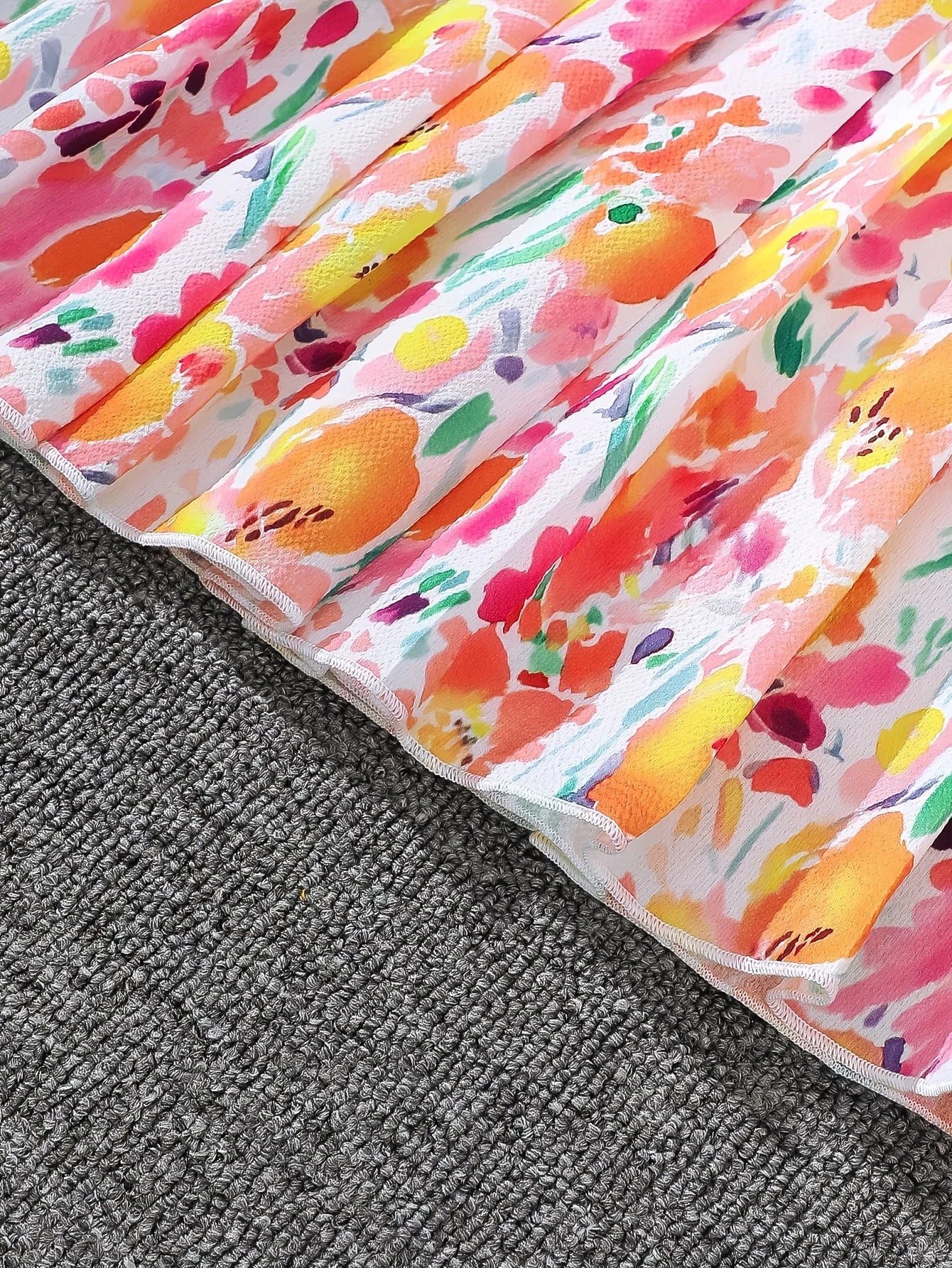 Summer Casual Floral Pattern Lantern Sleeve Dress for Girls with Belt Fashionable Comfortable All-Match for Leisure Outings