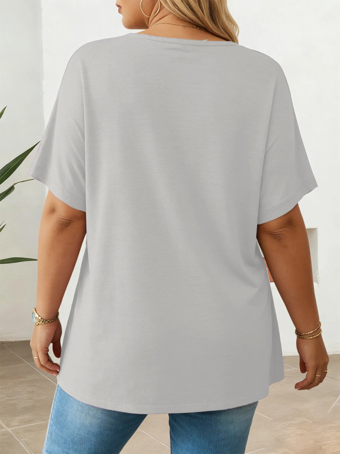 Plus Size Ladies Printed T-Shirt Loose Fit Multi-color Casual Short Sleeve O-Neck Daily Wear Tees
