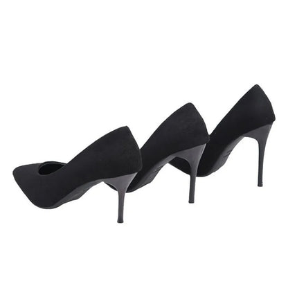 High Heels Women's New Women's Shoes Pointed Shallow Mouth Single Shoes Fine Heel Suede Black Fashion Shoes Women Large Size