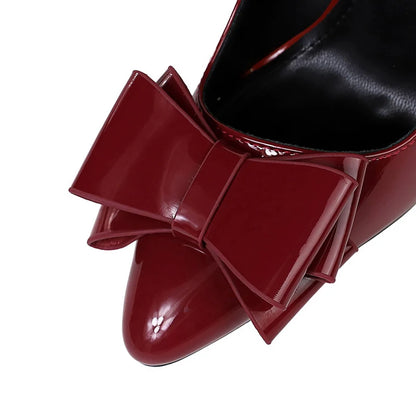 BIGTREE Shoes Bowknot Women Pumps Patent Leather High Heels 10 CM Stilettos Fashion Wedding Shoes Women Heels Large Size 42 43