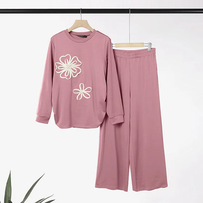 Women Muslim 2 Piece Sets Ramadan Outfits 2026 ZANZEA Casual O Neck Long Sleeve Flowers Tops Pant Sets Dubai Hijab Traccksuit