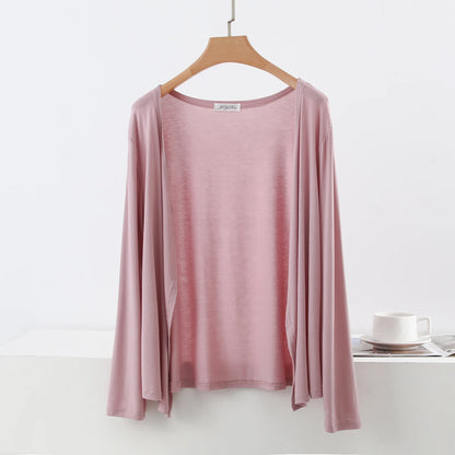Plus size L to 6XL Women's Modal Cardigan Long sleeves shirt Sun Protection Loose Air-conditioned cover up front-open Tops